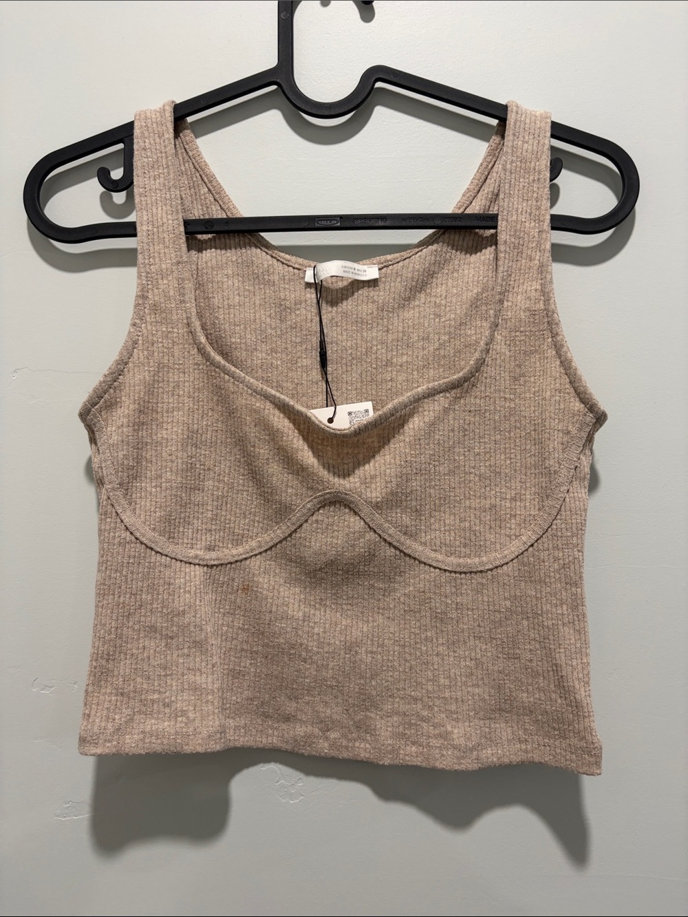 Zara Ribbed Underwire Crop Tank - Taupe
